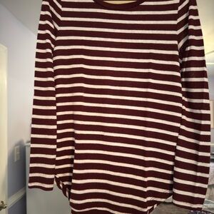 Old Navy Maroon and White Striped Long Sleeve Tee
